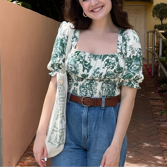 REFORMATION Adour Top Blouse Fortune Green Floral Size XS - Picture 9 of 10